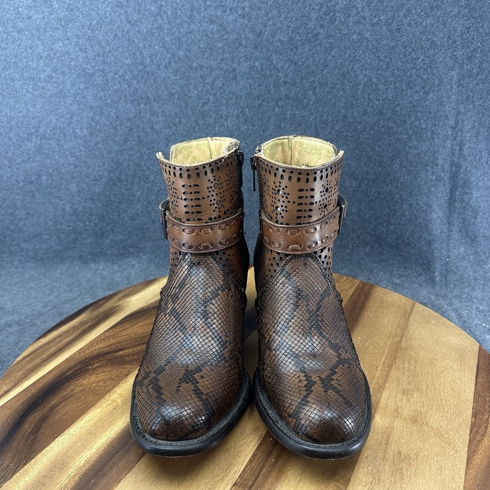 J. B. Dillon Reserve Womens Cowboy Ankle  Boots Snake Skin Python Brown Sz 6.5B - Picture 3 of 11